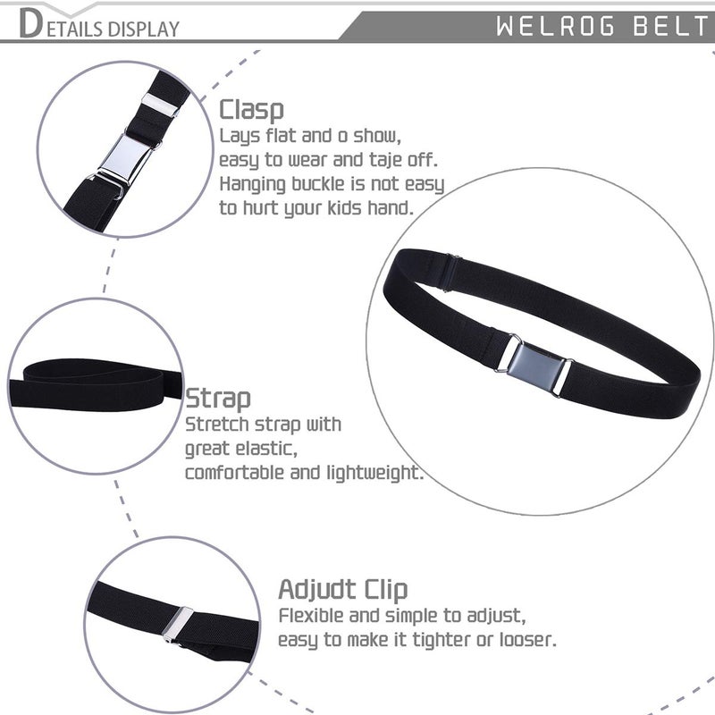 WELROG Toddler Kids Adjustable Buckle Belt - Elastic Child Silver Buckle Belts for Girls Boys (Black/White) - Image 3